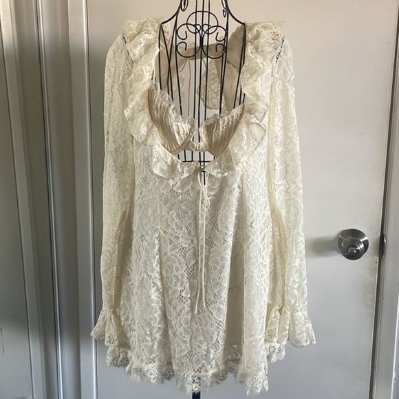 🍋For Love and Lemons Tulip White Lace Mini Dress w/Matching Bra - XL - Picture 11 of 16